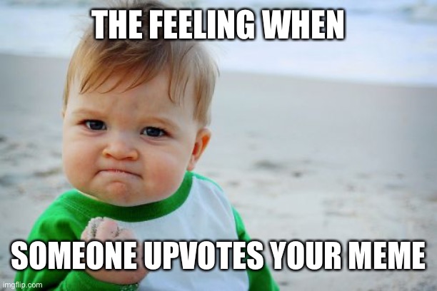 I love it. | THE FEELING WHEN; SOMEONE UPVOTES YOUR MEME | image tagged in memes,success kid original | made w/ Imgflip meme maker