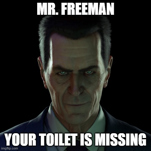 not skibidi toilet | MR. FREEMAN; YOUR TOILET IS MISSING | image tagged in gman,memes | made w/ Imgflip meme maker