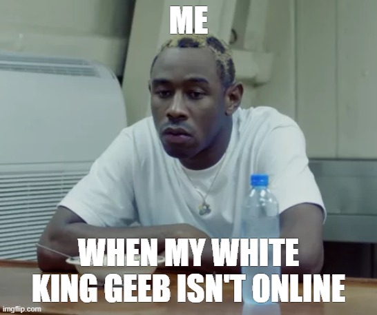 . | ME; WHEN MY WHITE KING GEEB ISN'T ONLINE | made w/ Imgflip meme maker