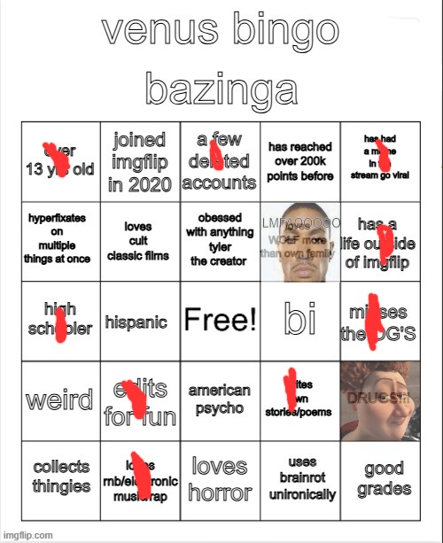 yep whoever this venus mf is they're cooked | image tagged in my bingo yay | made w/ Imgflip meme maker