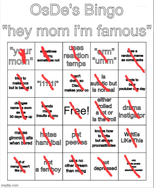 wow he's literally me | image tagged in osde's bingo | made w/ Imgflip meme maker