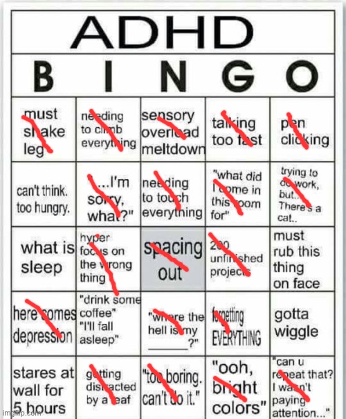 Haven’t been diagnosed with it, all I know is that I’d have insane OCD lol | image tagged in ocd,adhd bingo | made w/ Imgflip meme maker