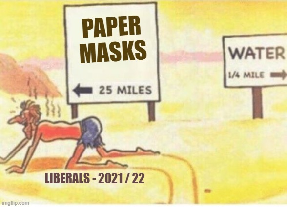 Yeah, it's MAGA that's brainwashed. | PAPER MASKS; LIBERALS - 2021 / 22 | image tagged in desert-man | made w/ Imgflip meme maker