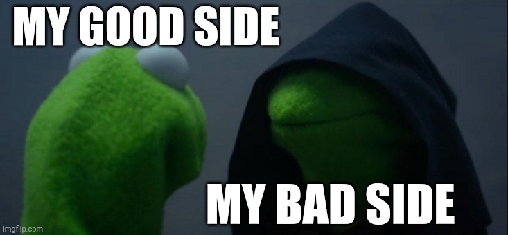 Evil Kermit Meme | MY GOOD SIDE MY BAD SIDE | image tagged in memes,evil kermit | made w/ Imgflip meme maker