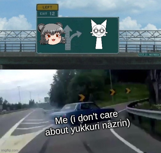 Left Exit 12 Off Ramp | Me (i don't care about yukkuri nazrin) | image tagged in memes,left exit 12 off ramp | made w/ Imgflip meme maker