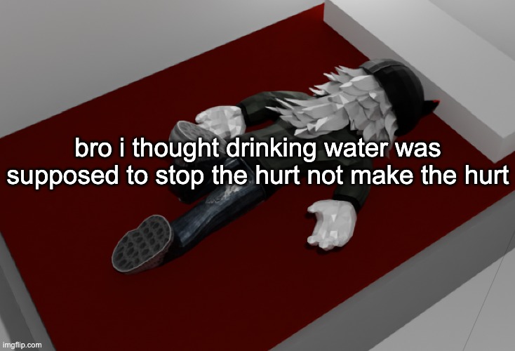 the violent urge to vomit my insides up | bro i thought drinking water was supposed to stop the hurt not make the hurt | image tagged in now im drunk as fuck about to pass out | made w/ Imgflip meme maker
