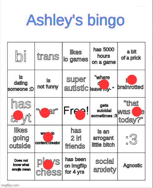 Ashley's bingo | image tagged in ashley's bingo | made w/ Imgflip meme maker