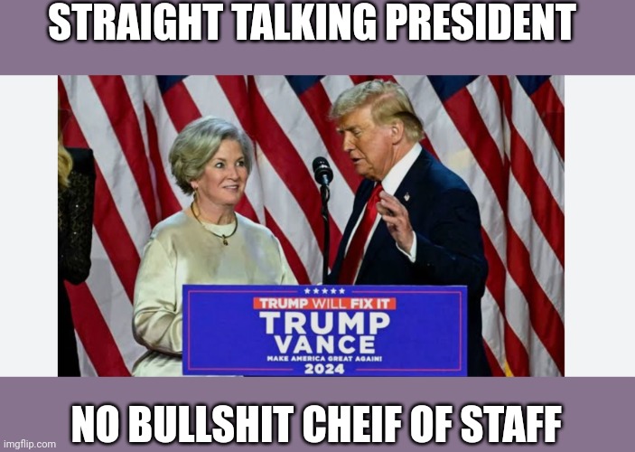 Big tick from me | STRAIGHT TALKING PRESIDENT; NO BULLSHIT CHEIF OF STAFF | made w/ Imgflip meme maker