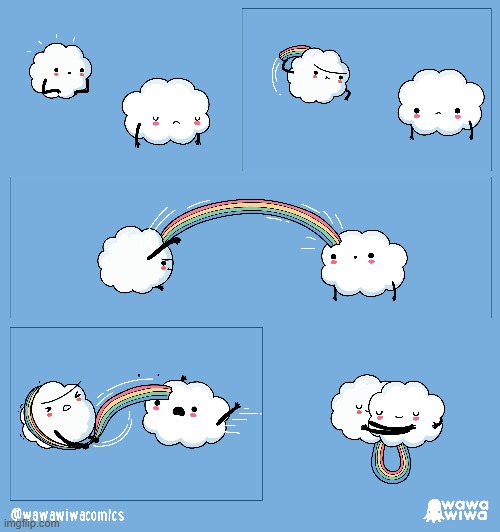 image tagged in clouds,rainbow,rope,lasso,hug,aww | made w/ Imgflip meme maker