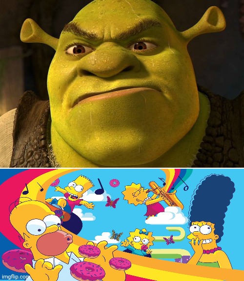 Shrek dislikes the modern Simpsons | image tagged in shrek,the simpsons | made w/ Imgflip meme maker