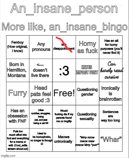 An_insane_bingo (slight update) | image tagged in an_insane_bingo slight update | made w/ Imgflip meme maker