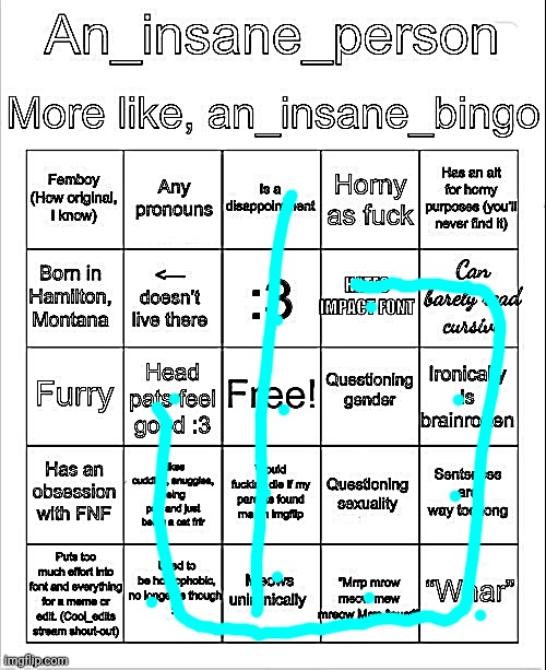 Did this already | image tagged in an_insane_bingo slight update | made w/ Imgflip meme maker
