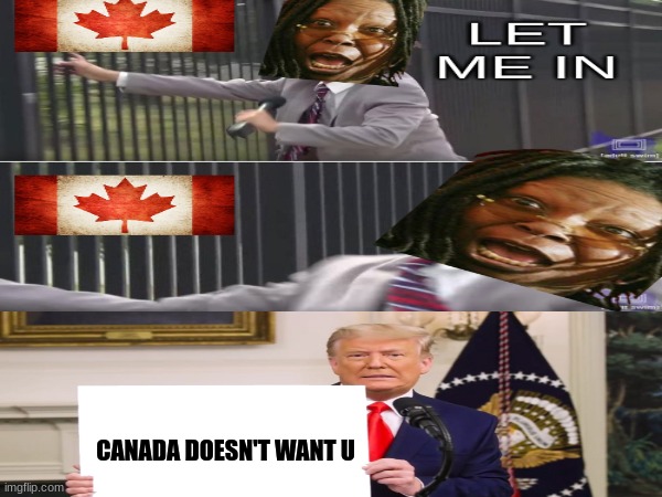 Whoopi Goldberg Canada meme | CANADA DOESN'T WANT U | image tagged in memes,whoopi goldberg,donald trump,whoop ass,canada,maga | made w/ Imgflip meme maker