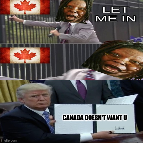 Whoopi Goldberg Canada meme | CANADA DOESN'T WANT U | image tagged in memes,donald trump,whoopi goldberg,whoop ass,maga,canada | made w/ Imgflip meme maker