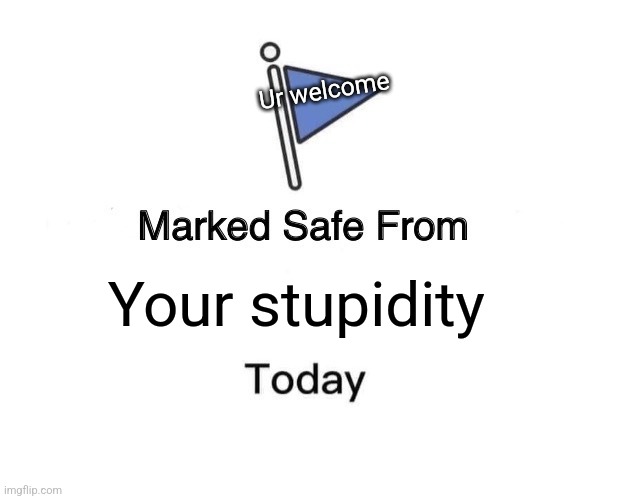 Ur welcome | Ur welcome; Your stupidity | image tagged in memes,marked safe from | made w/ Imgflip meme maker