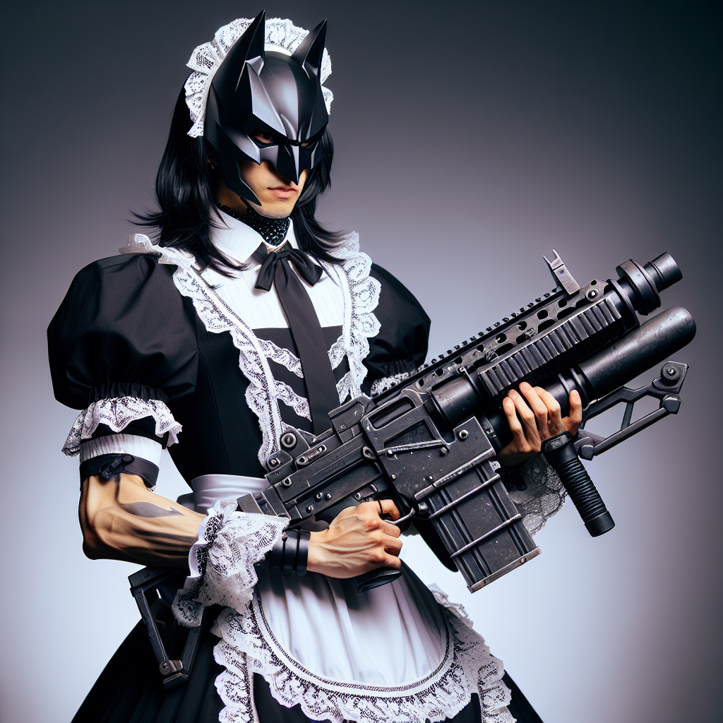 High Quality Batman wearing a maid dress holding a gun Blank Meme Template