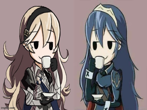 What are they planning | image tagged in lucina and corrin sipping tea | made w/ Imgflip meme maker