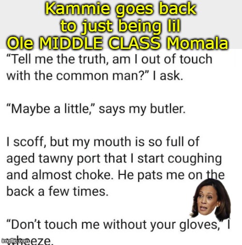 I was born a middle class Black Child | Kammie goes back to just being lil Ole MIDDLE CLASS Momala | image tagged in kamala middle class meme | made w/ Imgflip meme maker