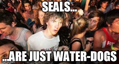 Sudden Clarity Clarence | SEALS... ...ARE JUST WATER-DOGS | image tagged in memes,sudden clarity clarence,AdviceAnimals | made w/ Imgflip meme maker