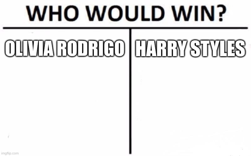 Who Would Win? | OLIVIA RODRIGO; HARRY STYLES | image tagged in memes,who would win | made w/ Imgflip meme maker