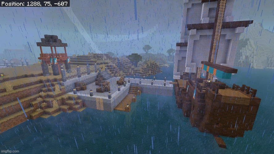 The port is now fully done, I added a guard tower because why not and a smaller platform for fishing and smaller boats. | image tagged in minecraft | made w/ Imgflip meme maker