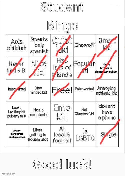 I win. | image tagged in student bingo | made w/ Imgflip meme maker