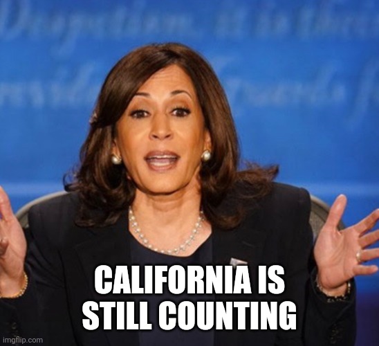 Kamala Harris | CALIFORNIA IS STILL COUNTING | image tagged in kamala harris | made w/ Imgflip meme maker