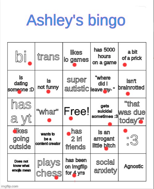 Ashley's bingo | image tagged in ashley's bingo | made w/ Imgflip meme maker