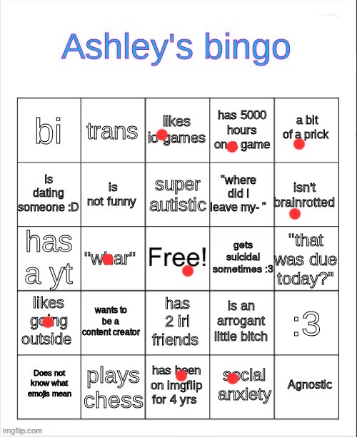 Ashley's bingo | image tagged in ashley's bingo | made w/ Imgflip meme maker