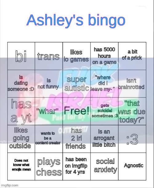 Fuck this corny bitch ass bingo | image tagged in ashley's bingo | made w/ Imgflip meme maker