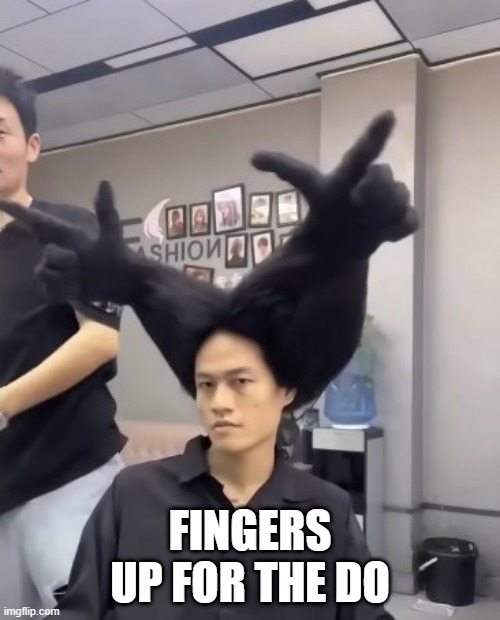 Funky Do | FINGERS UP FOR THE DO | image tagged in unsee juice | made w/ Imgflip meme maker