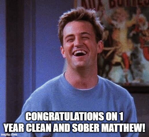 Such a Good Friend | CONGRATULATIONS ON 1 YEAR CLEAN AND SOBER MATTHEW! | image tagged in matthew perry | made w/ Imgflip meme maker