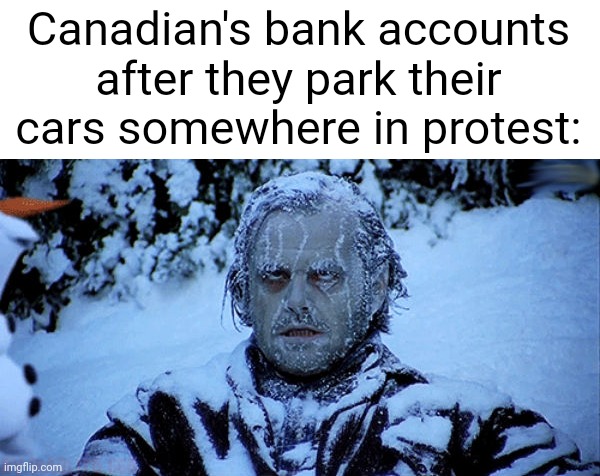 Freezing cold | Canadian's bank accounts after they park their cars somewhere in protest: | image tagged in freezing cold | made w/ Imgflip meme maker