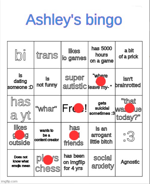 Ashley's bingo | image tagged in ashley's bingo | made w/ Imgflip meme maker