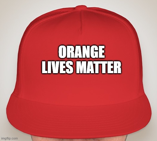 Orange Lives Matter Maga Hat | ORANGE LIVES MATTER | image tagged in trump hat,blank red maga hat,maga,donald trump | made w/ Imgflip meme maker