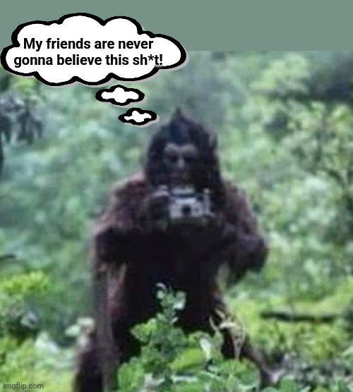 They're gonna say it's photoshop | My friends are never gonna believe this sh*t! | image tagged in bigfoot,photography,unbelievable,photoshop,cgi | made w/ Imgflip meme maker