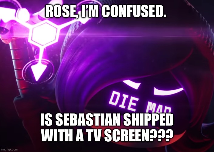 Die mad | ROSE, I’M CONFUSED. IS SEBASTIAN SHIPPED WITH A TV SCREEN??? | image tagged in die mad | made w/ Imgflip meme maker