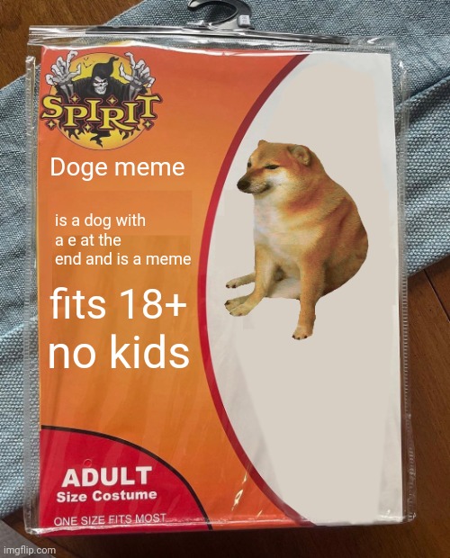 Spirit Halloween | Doge meme; is a dog with a e at the end and is a meme; fits 18+; no kids | image tagged in spirit halloween | made w/ Imgflip meme maker