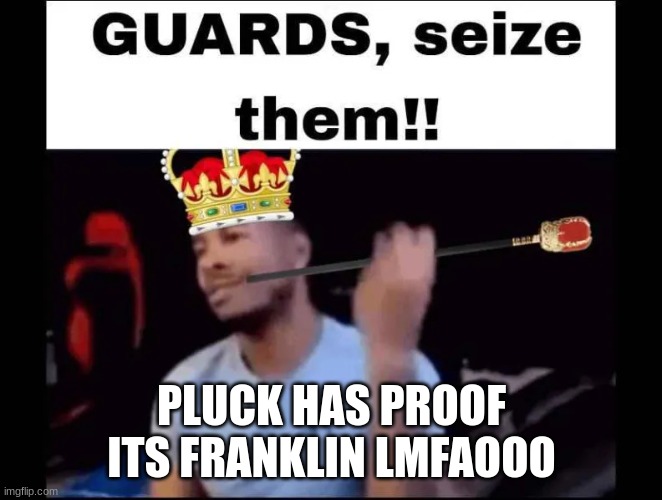 franklin istfg if you edit this title im raping you | PLUCK HAS PROOF ITS FRANKLIN LMFAOOO | image tagged in guards seize them | made w/ Imgflip meme maker