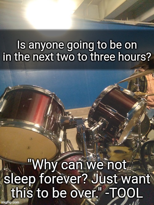 adelaideaux temp mk iv- important variant | Is anyone going to be on in the next two to three hours? "Why can we not sleep forever? Just want this to be over." -TOOL | image tagged in adelaideaux temp mk iv- important variant | made w/ Imgflip meme maker