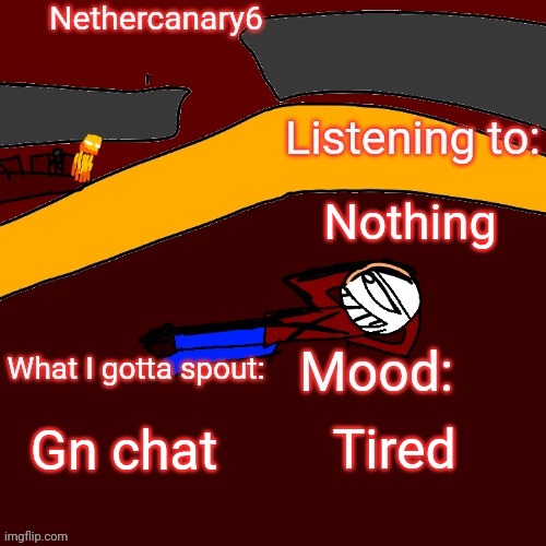 Nethercanary6 announcement template | Nothing; Gn chat; Tired | image tagged in nethercanary6 announcement template | made w/ Imgflip meme maker