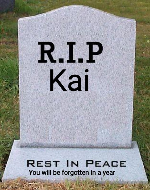 RIP headstone | Kai You will be forgotten in a year | image tagged in rip headstone | made w/ Imgflip meme maker