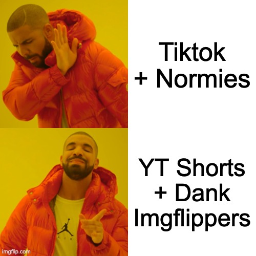 Fracking Normies | Tiktok + Normies; YT Shorts + Dank Imgflippers | image tagged in memes,drake hotline bling | made w/ Imgflip meme maker