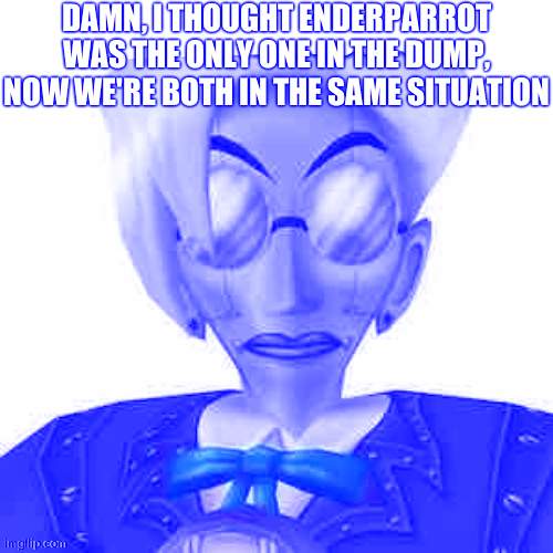 We're both trashed over a fuckass helluva boss character | DAMN, I THOUGHT ENDERPARROT WAS THE ONLY ONE IN THE DUMP, NOW WE'RE BOTH IN THE SAME SITUATION | made w/ Imgflip meme maker
