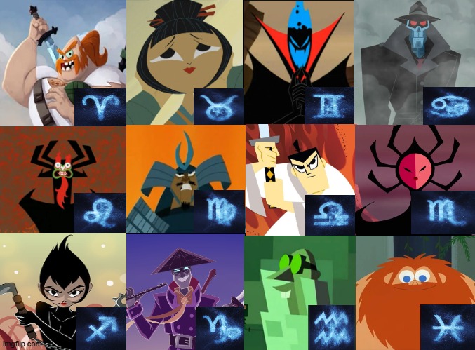 Samurai Jack character zodiac signs | image tagged in samurai jack,astrology,zodiac signs,cartoon network,cartoons | made w/ Imgflip meme maker