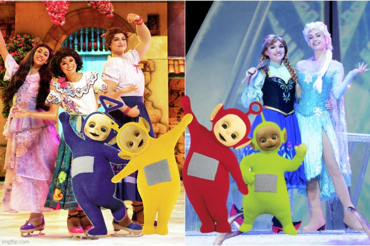 Teletubbies Go See Disney on Ice | image tagged in teletubbies,disney,houston,texas,frozen,encanto | made w/ Imgflip meme maker