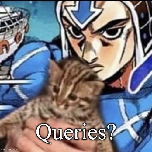 Want? | Queries? | image tagged in jojo's bizarre adventure | made w/ Imgflip meme maker