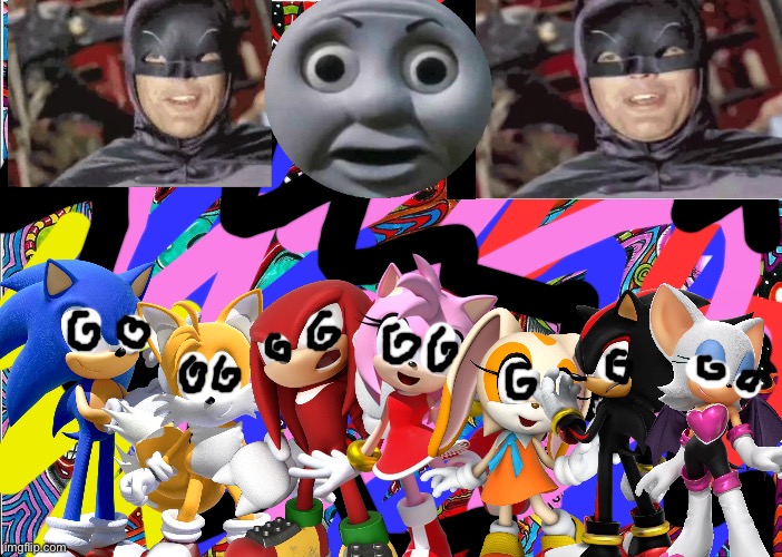 Sonic and Friends having a acid party with lots of lsd | image tagged in acid,batman,sonic the hedgehog,thomas o face,crossover | made w/ Imgflip meme maker