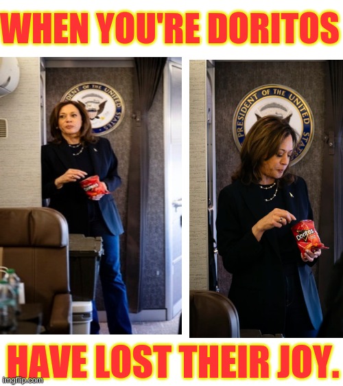 Kamala's Lost Joy... | WHEN YOU'RE DORITOS; HAVE LOST THEIR JOY. | image tagged in memes,politics,kamala harris,doritos,no,joy | made w/ Imgflip meme maker