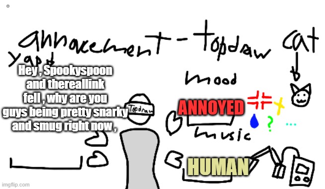 Whats the purpose | Hey , Spookyspoon and thereallink fell , why are you guys being pretty snarky and smug right now , ANNOYED; HUMAN | image tagged in error 2 | made w/ Imgflip meme maker